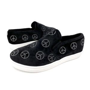 Steve Madden Sneakers Black Velvet Rhinestone Peace Sign Slip-on Shoe Size 5 New